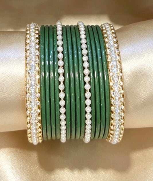 Bottle Green Statement Bangle Sets  2.6"