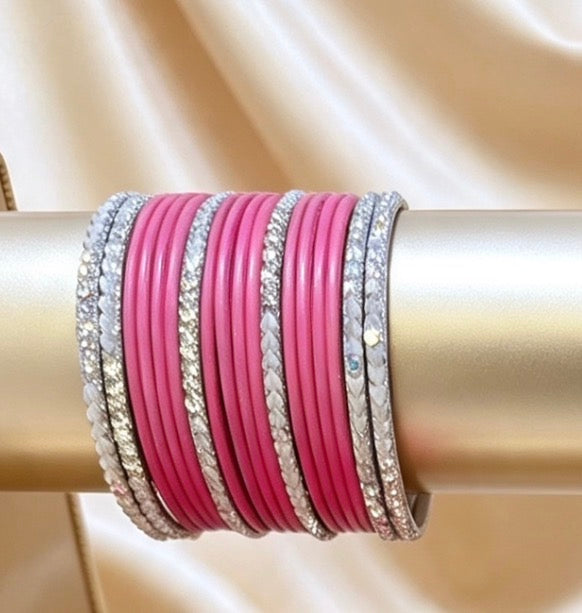 Bright Pink Statement Bangle Sets  2.6"