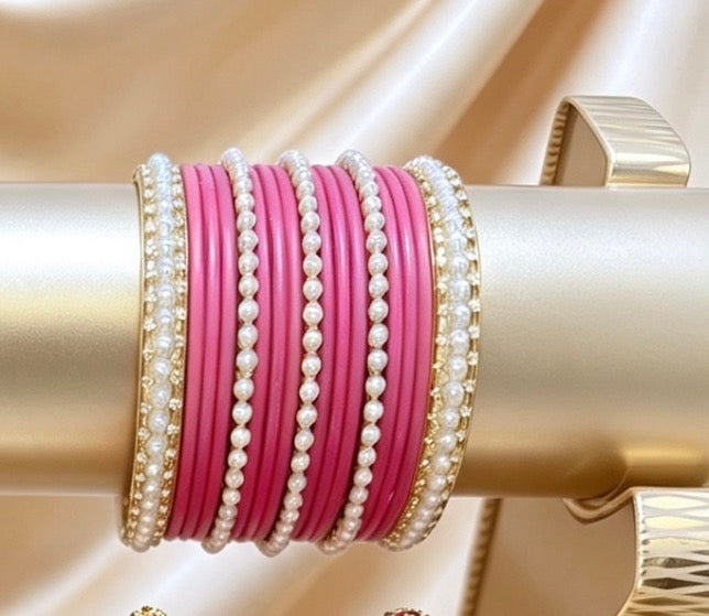 Bright Pink Statement Bangle Sets  2.6"