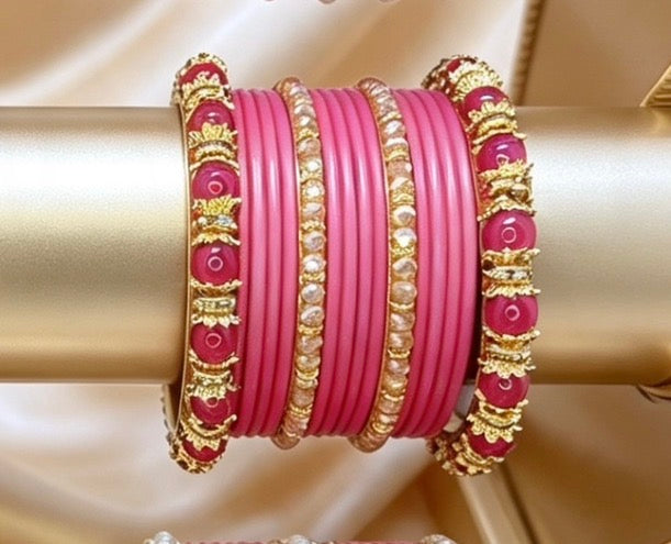 Bright Pink Statement Bangle Sets  2.6"