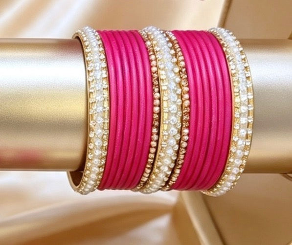 Bright Pink Statement Bangle  Sets   2.8"