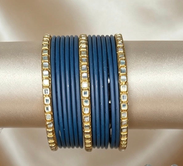 Teal Statement Bangle Set   2.6"