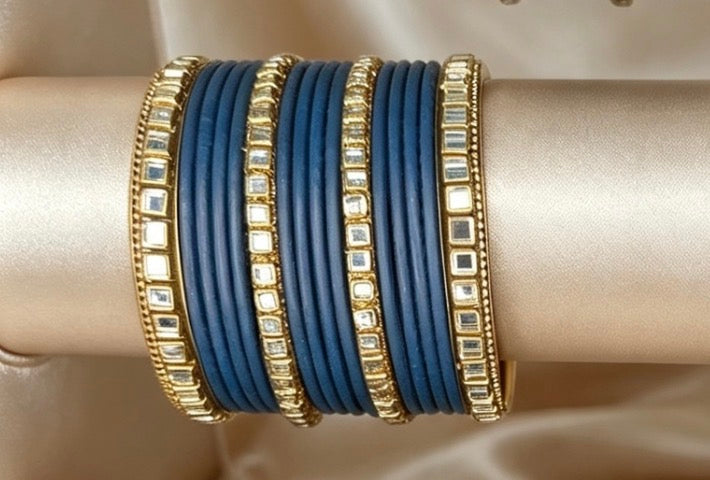 Teal Statement Bangle Set   2.6"