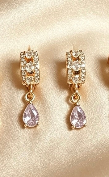 American Diamond Small Hooped Tear Drop Earrings