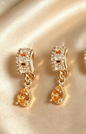 American Diamond Small Hooped Tear Drop Earrings